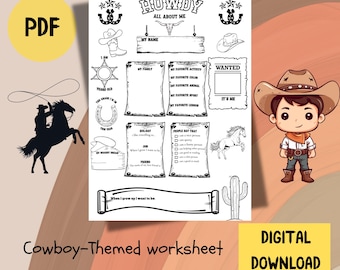 All About Me Survey Printable,Getting To Know You, Howdy Worksheet ,Cowboy-themed worksheet ,fun worksheet for kids