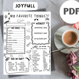 My Favorite Things Survey Questionnaire | Employee Favorites | All About Me | Favorites Survey