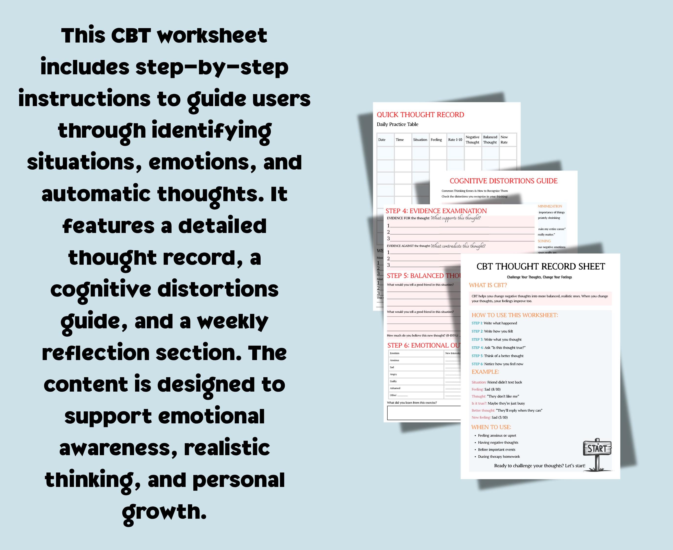 CBT Thought Record Worksheets Cognitive Behavioral Therapy Tools Mental ...