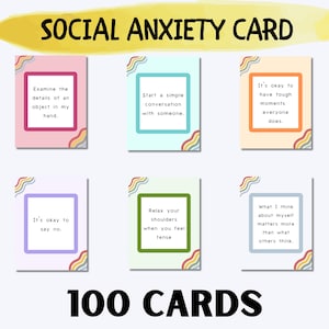 Tarjetas de ANSIEDAD SOCIAL, declaración de afrontamiento, 100 tarjetas, herramientas terapéuticas, recursos terapéuticos, hoja de trabajo, mentalidad positiva, actividad para aliviar la ansiedad