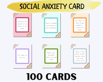 SOCIAL ANXIETY Cards coping statement 100  cards therapy tools therapy resources  worksheet positive mindset anxiety relief activity