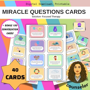 Solution Focused Therapy Question Miracle Question Cards 40 Therapy Card CBT Cards - Therapy Cards for kids Conversation Starter Questions