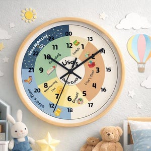 Personalisierte Kinder tägliche Routine Uhr Tag Nacht AM / PM visueller Stundenplan Montessori lernen Wanduhr für die Schlafenszeit & Schule Autismus ADHS