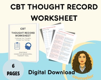 CBT Thought Record Worksheets  Cognitive Behavioral Therapy Tools Mental Health Printables Anxiety Depression Help Instant Download