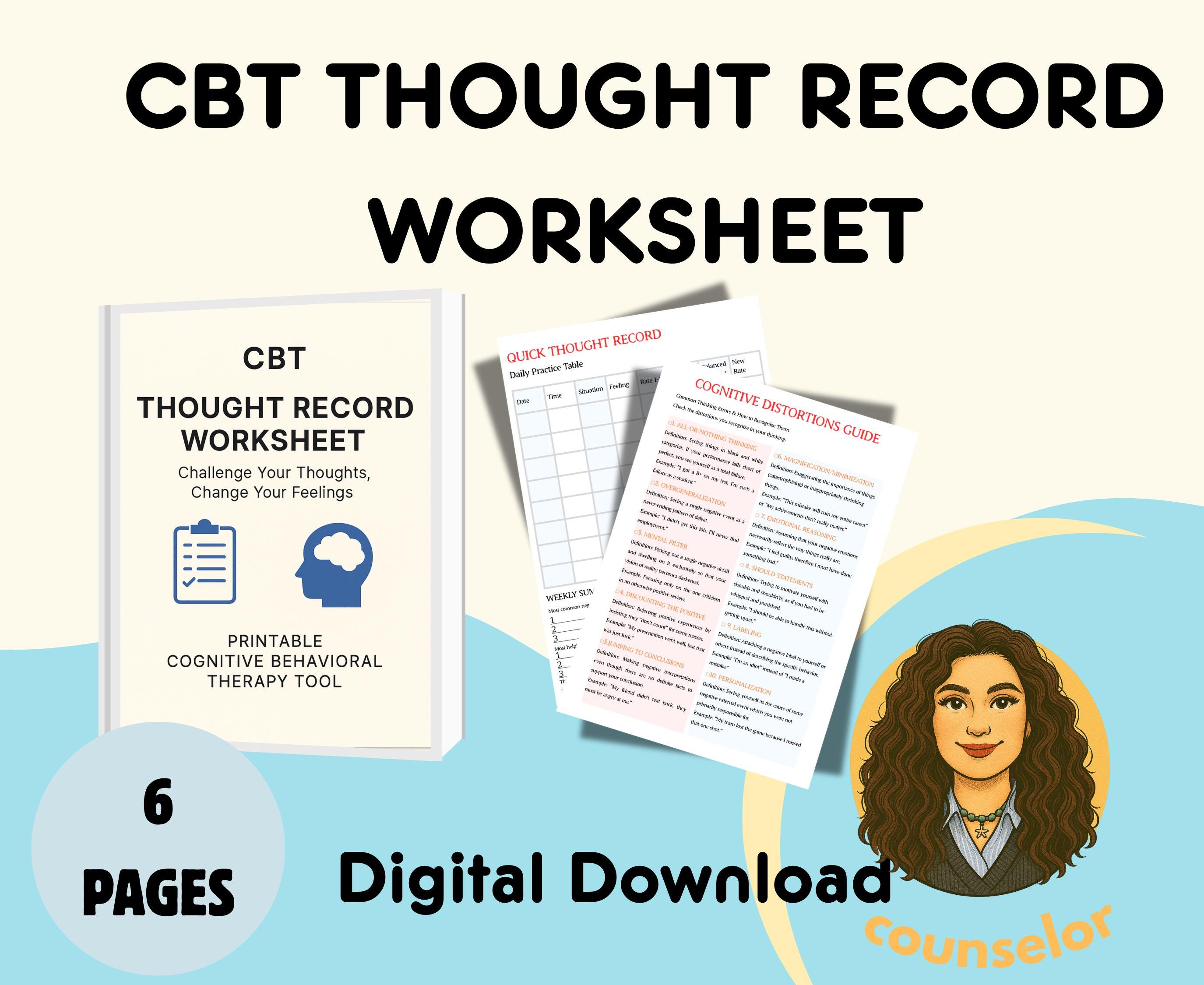 CBT Thought Record Worksheets Cognitive Behavioral Therapy Tools Mental ...