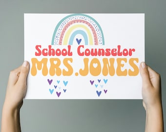 Personalized Name Print for School Counselor, School Psychologist, Teacher, School Nurse, Counselor Office Decor, Boho Colors Custom Sign