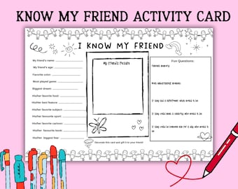 My Best Friend Card  Printable Friendship Activity Sheet for Kids All About Me gift for friends Birthday Activity