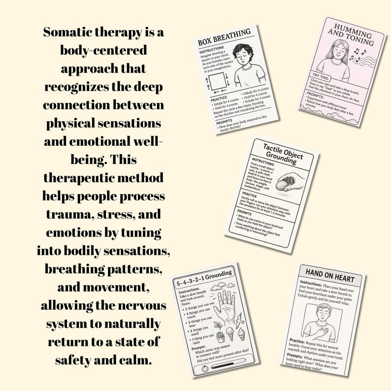 SOMATIC Psychotherapy Coping Skills Cards Somatic Exercises for Nervous ...