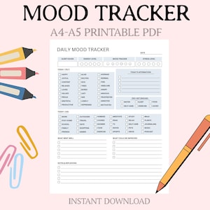 Daily Mood Tracker Afdrukbaar 30 dagen dagboek geestelijke gezondheid Stemmingsschema Emotioneel welzijn Planner Digitale download pdf