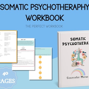 The Somatic Therapy Workbook is a 40 -page resource for personal growth with activities, infographics, and reflective questions.
