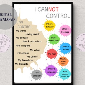 Poster What I Can and Can Not Control, decor therapiekantoor, rustgevende hoek, bronnen voor schoolbegeleider, cadeau psychologie, therapienotities