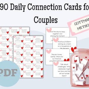 90 dagelijkse verbindingskaarten voor stellen, door Gottman geïnspireerde relatie-uitdaging afdrukbare pdf