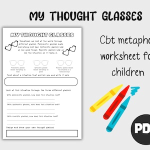 Therapy Metaphors worksheet cbt for kids Therapeutic Sessions and Client Engagement digital download adult adolescent MY THOUGHT GLASSES