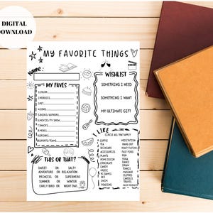 My Favorite Things Survey Questionnaire | Employee Favorites | All About Me | Favorites Survey | Fillable PDF File