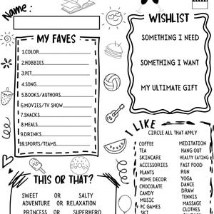 My Favorite Things Survey Questionnaire | Employee Favorites | All About Me | Favorites Survey | Fillable PDF File