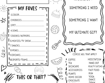 My Favorite Things Survey Questionnaire | Employee Favorites | All About Me | Favorites Survey | Fillable PDF File