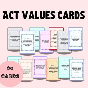 Cartões de valor imprimíveis Cartões de valor de terapia ACT Cartões de aconselhamento Escolar Conselheiro Cartões digitais imprimíveis para adultos