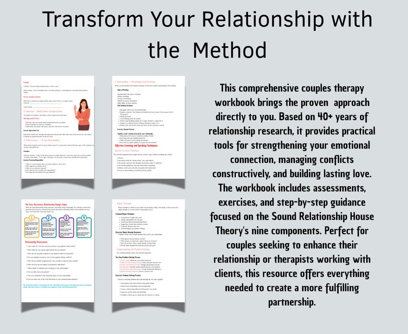 Couples Therapy Workbook Gottman Method Marriage Counseling ...
