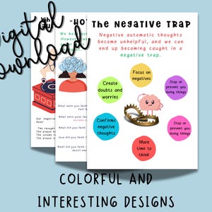 CBT Workbook 15 Pages for Therapist Kids CBT Worksheet Therapy Tools for School Counselor and Psychologist Social Worker