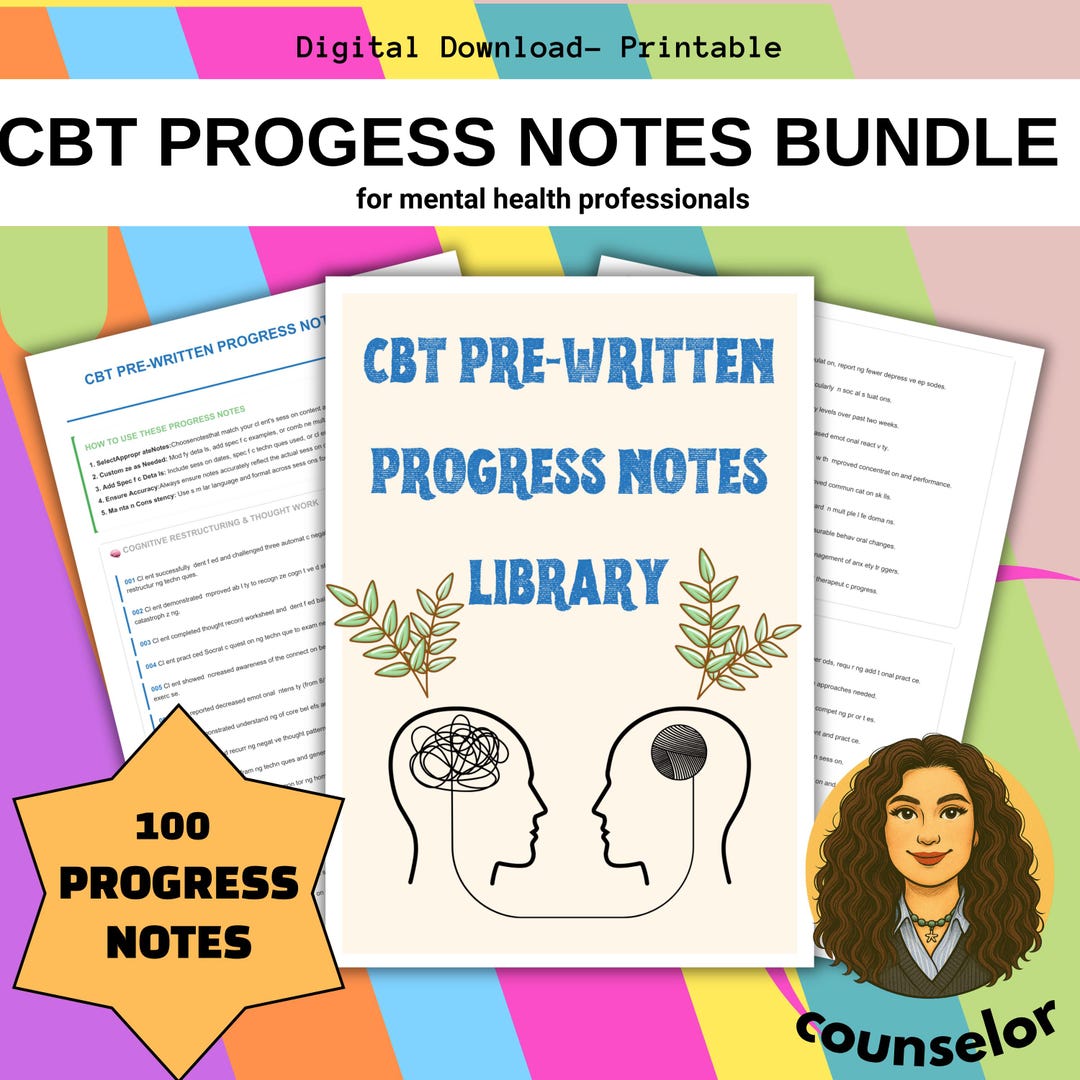 100 CBT Therapy Progress Notes Counselling Documentation Templates ...