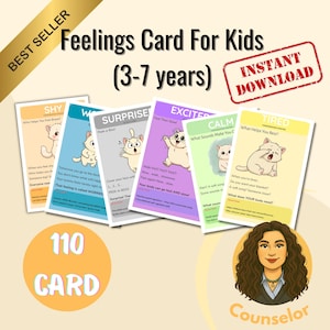 100 tarjetas de sentimientos para niños, nombrando emociones, señales corporales y desarrollo de habilidades de interocepción, autorregulación, conciencia corporal, herramienta de terapia de juego, gatos