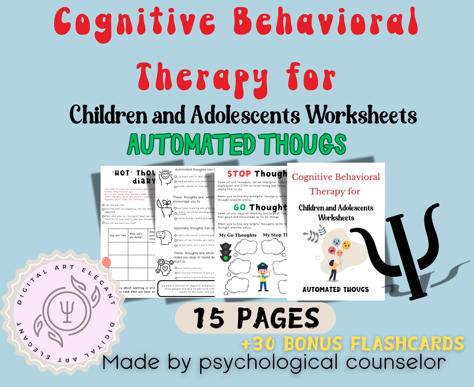 CBT Workbook 15 Pages for Therapist Kids CBT Worksheet Therapy Tools ...