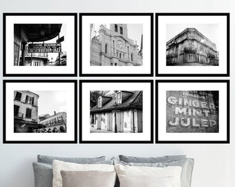 Black and White New Orleans Art Collection, Discounted Set of 6, Unframed French Quarter Photography Prints, Travel Decor