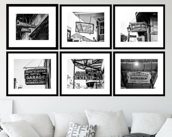 Black and White New Orleans Signs Unframed Print Collection, Discounted Set of 6, Photo Gallery Wall Art