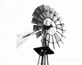 Black and White Rustic Farmhouse Windmill Art, French Country Farm Print, Large Living Room Canvas Decor