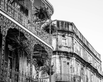 Black and White New Orleans Royal Street Architecture Photography Print, French Quarter Art, Canvas Wall Art