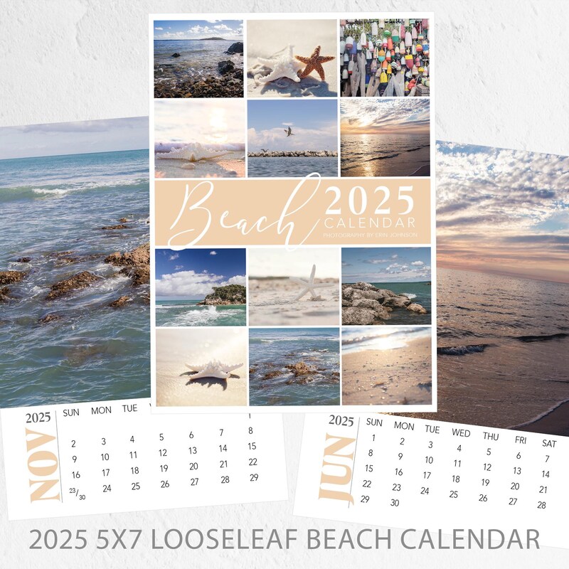 2025 Beach Wall Calendar Etsy Beach Desk Calendar 2025