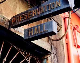 Impresión de arte de pared de Nueva Orleans, lienzo o fotografía de Preservation Hall, decoración de sala de estar de música Jazz, regalo de viaje para él