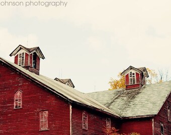 Rustic Red Farmhouse Decor, Barn Photography Canvas Wall Art, Red Country Wall Art Print, Farm Cottage Living Room Art