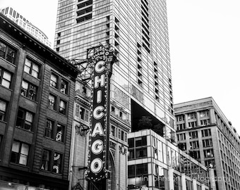 Black and White Chicago Theater Photography Print, Chicago Wall Art, Industrial Architecture, Office Decor