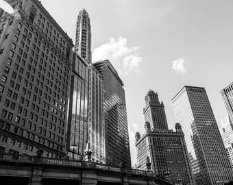 Black and White Chicago Illinois Architecture Photography - The Loop, Downtown, Fine Art Print
