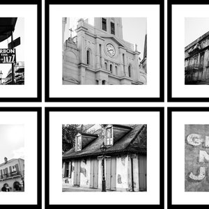 black and white photographs of buildings and a clock