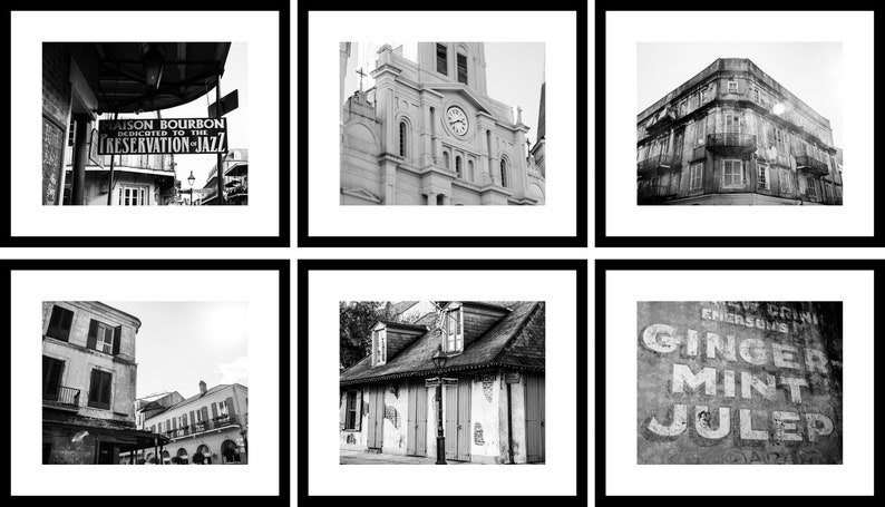 black and white photographs of buildings and a clock