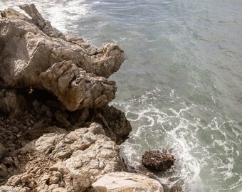 Impresión fotográfica del acantilado rocoso del paisaje caribeño, foto de viaje, arte de la pared del océano, decoración de la cabaña de la playa