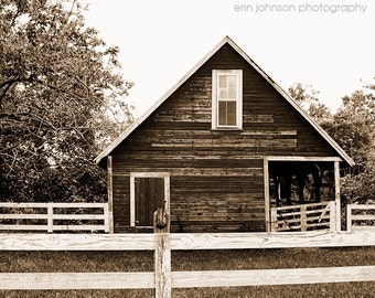 Rustic Barn Photography Print or Canvas, Sepia Farmhouse Wall Art, Country Landscape Décor