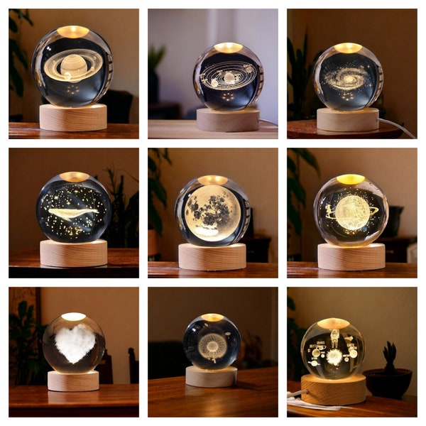 3D Crystal Ball Night Light, Crystal Ball Lamp, Crystal Nightlight, Galaxy Lamp, Planet Lamp, Moon Light, Bedside Desk Lamp, Astronomy Gift