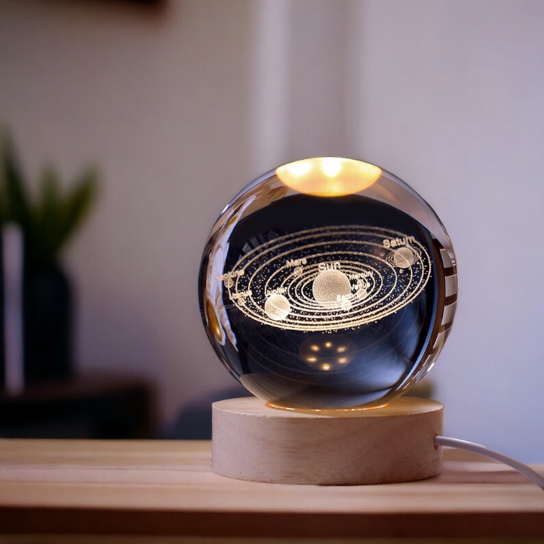 3D Crystal Ball Night Light, Crystal Ball Lamp, Crystal Nightlight, Galaxy Lamp, Planet Lamp, Moon Light, Bedside Desk Lamp, Astronomy Gift Solar System