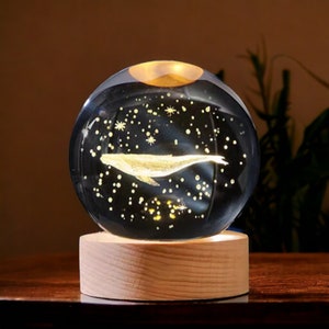 Luz nocturna de bola de cristal 3D, lámpara de bola de cristal, luz nocturna de cristal, lámpara de galaxia, lámpara de planeta, luz de luna, lámpara de escritorio junto a la cama, regalo de astronomía Whale