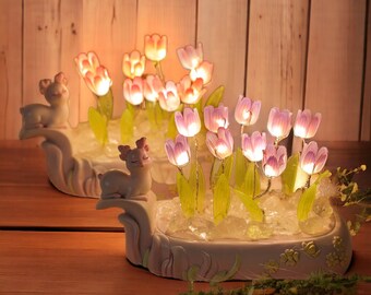 Luz nocturna de flor de tulipán, luz nocturna de tulipán, luz nocturna de bricolaje, lámpara de tulipán, lámpara de luz de flores, luz floral, lámpara de tulipán, flor, regalo para ella