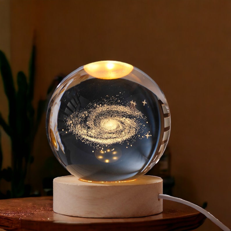 3D Crystal Ball Night Light, Crystal Ball Lamp, Crystal Nightlight, Galaxy Lamp, Planet Lamp, Moon Light, Bedside Desk Lamp, Astronomy Gift Milky Way