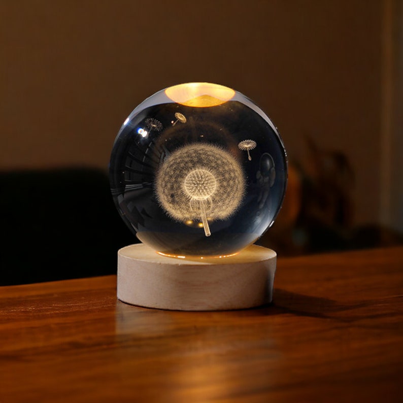 3D Crystal Ball Night Light, Crystal Ball Lamp, Crystal Nightlight, Galaxy Lamp, Planet Lamp, Moon Light, Bedside Desk Lamp, Astronomy Gift Dandelion