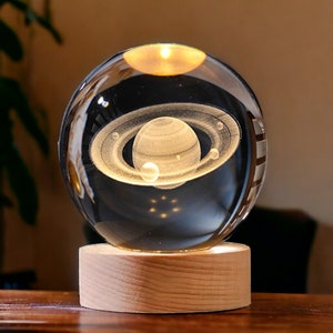 Luz nocturna de bola de cristal 3D, lámpara de bola de cristal, luz nocturna de cristal, lámpara de galaxia, lámpara de planeta, luz de luna, lámpara de escritorio junto a la cama, regalo de astronomía Saturn