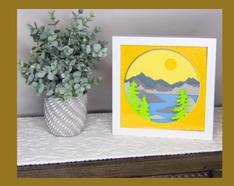 3D Mountain Landscape Shadow Box Art - Awaken to Adventure Mountain Landscape at Sunrise