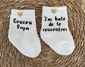 Chaussettes bébé : Annonce de grossesse, papa, surprise, cadeau idéal pour grands-parents, tonton, tata, marraine, parrain.