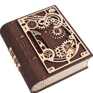 Ugears Book of Secrets Wooden 3D Puzzle Mechanical Model with Hidden Compartments Brain Teaser DIY Kit Gift for Harry Potter Fans,Collectors