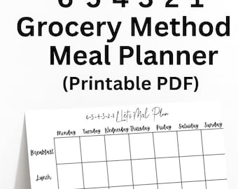 6-5-4-3-2-1 Meal Planner Printable | Weekly Balanced Meal Planning Template | Grocery List & Shopping Organizer | Instant Download PDF